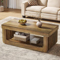Café, Tribesigns, mesa central de madera rectangular de 2 niveles con fondo grueso para sala de estar, 120 x 60 cm, marrón rústico