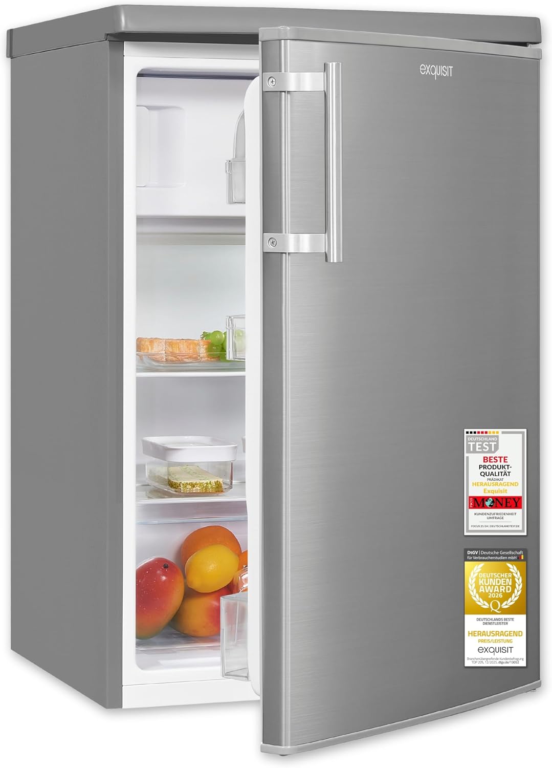 frigorífico combi KS516-4-HE-040E, Exquisit, capacidad neta de 109 L, 40 dB, 4 x congelador, KS516-4-HE-040E inoxlook, Refrigerador con congelador