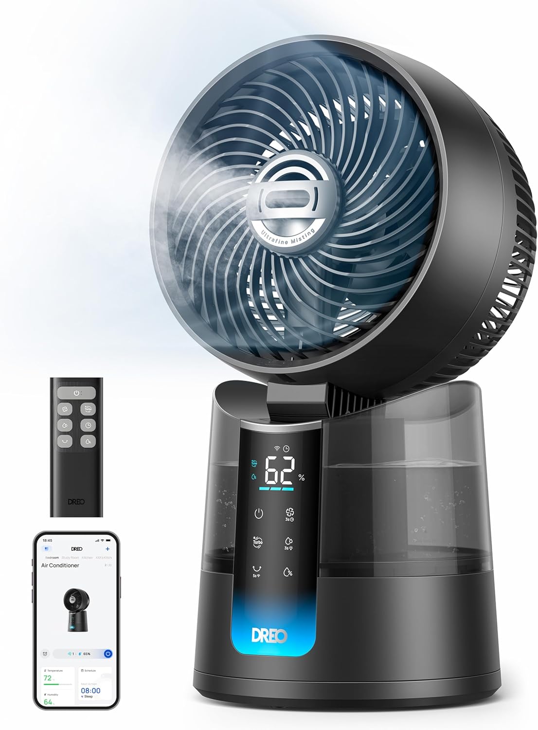 Ventiladores de sobremesa 516S, Dreo, TurboCool Ventilador 516S, ventilador mesa oscilación 150° + 30°, enfriador evaporativo 7,9 m, silencioso 20 dB