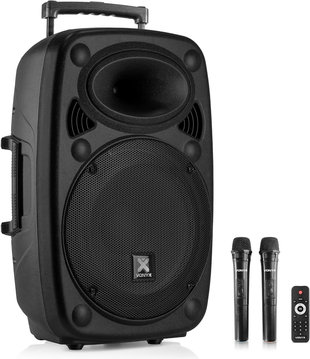 Altavoces portátiles Bluetooth MP3, Vonyx, Altavoz autoamplificado portatil con microfono Karaoke, Bluetooth Speaker USB, SD, AUX, Mando a Distancia