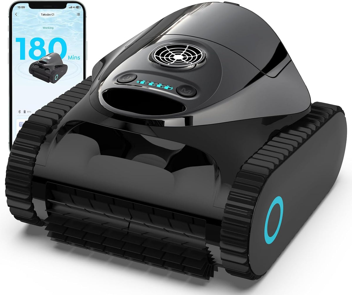 limpiafondos automático, TALOSBO, C1 Robot Piscina Limpiafondos y Paredes, 3 Motores, Doble Filtración, Succión Potente, Control por App