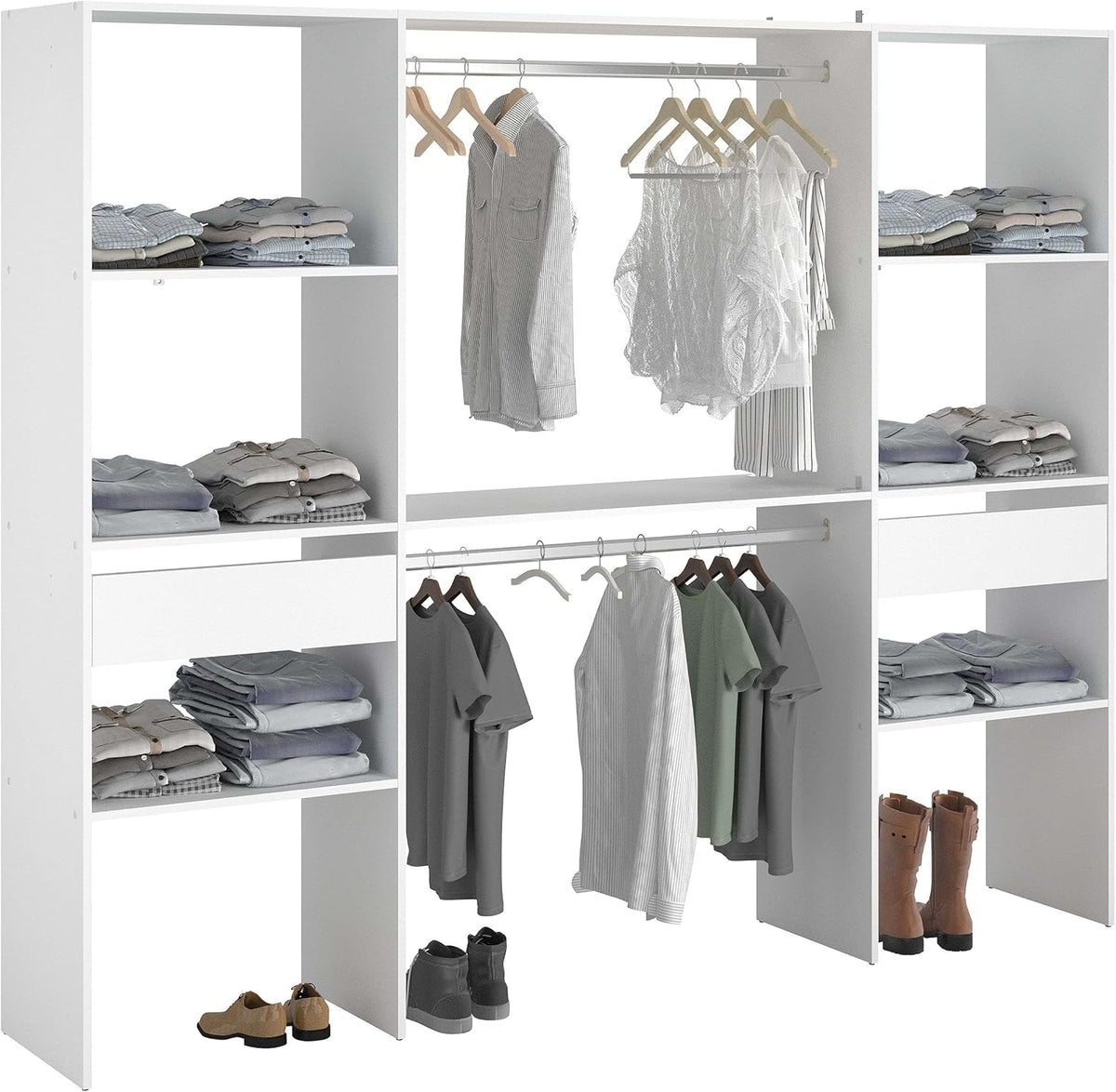 armario, Miroytengo, 2 Cajones y 2 Barra 220x180 cm, Vestidor Modular Abierto Custom para Dormitorio en Color Blanco Incluye 2 Modulo D con 6 Estantes