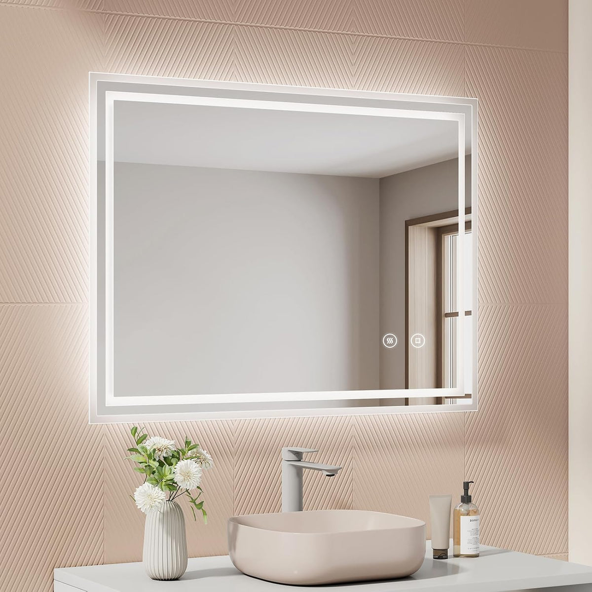 Espejos de pared, EMKE, Espejo Baño con Luz Led, Antiempañante, Interruptor táctil, Función de Memoria, Espejo baño led, 90x70 cm