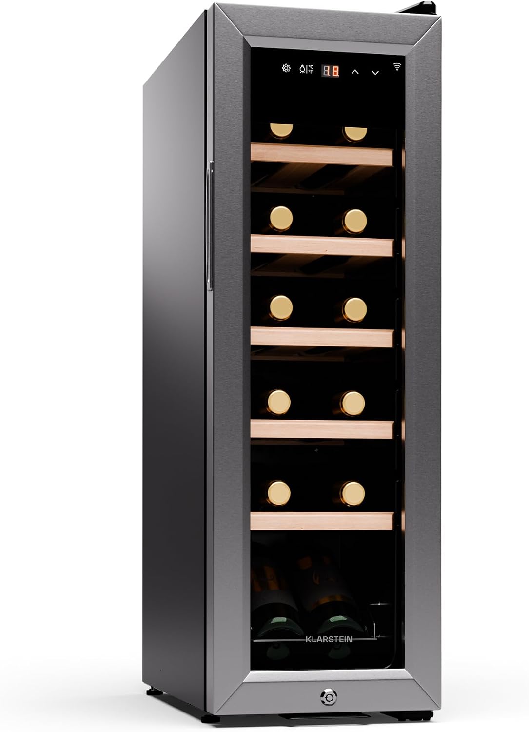 vinoteca, KLARSTEIN, Nevera Vino Una Zona, Botellas Vino, Proseco y Cervezas 5-18°C, Pequeña Puerta Cristal para Interior y Exterior