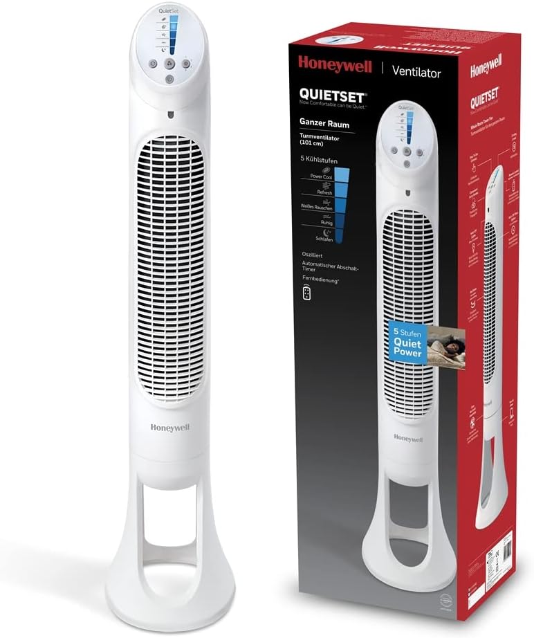 ventilador de torre HYF260, Honeywell, 5 Ajustes de Velocidad, Oscilación de 80°, Función de Temporizador, Luces de Apagado Automático