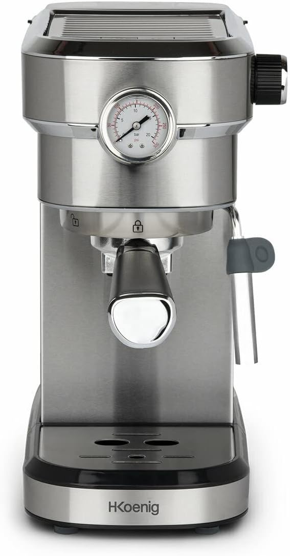 cafetera espresso EXP820, H.Koenig, Professional Automática Presión 20 Bar EXP820, 1.1L, Portátil, Sistema Thermoblock, Bomba barómetro, Acero inox
