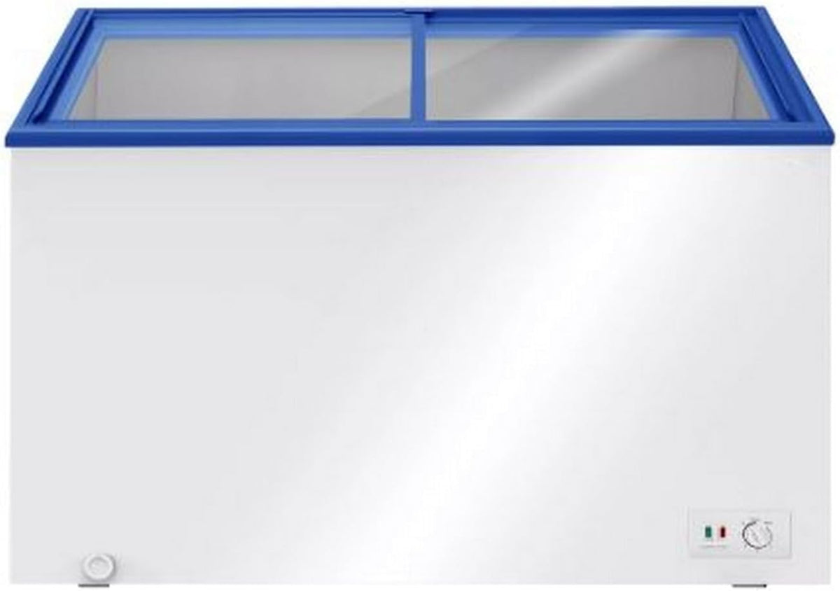 congelador horizontal FCH-309CC82WEC, INFINITON ELECTRONICS, Puerta con diseño Flat door design, Control de temperatura Mecánico, Ruedas