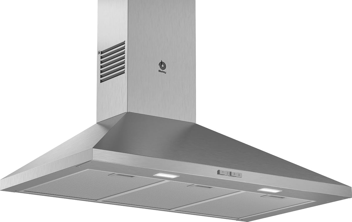campana extractora 3BC696MX, Balay, 90 cm de ancho, 3 potencias de extracción, - Campana Exrtactora Decorativa de Pared Piramidal, Acero Inoxidable