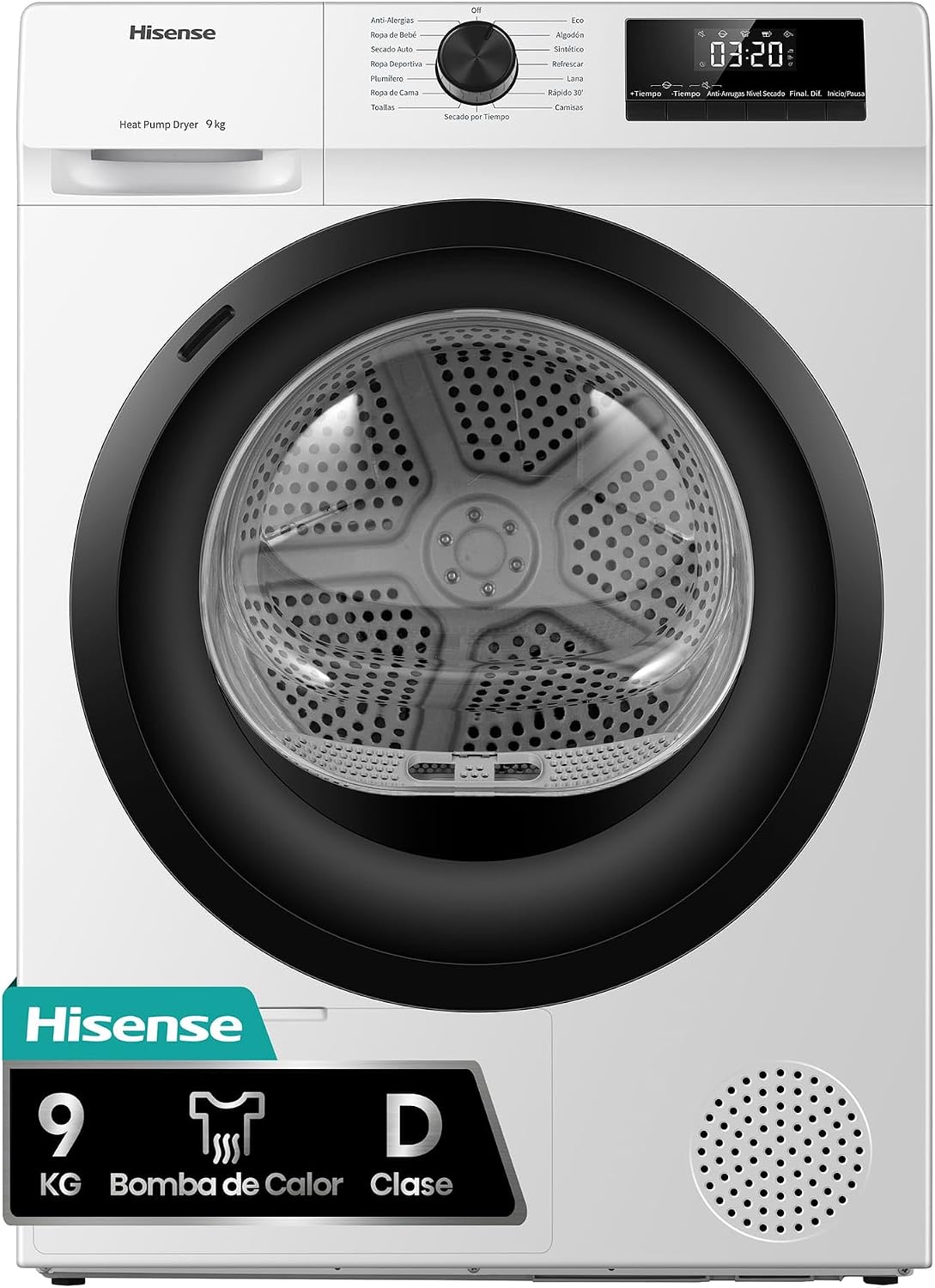 Hisense DHQE900UWDC secadora con bomba de calor, DHQE900UWDC - Secadora bomba de calor, secado rápido 30', Clase D, finalización diferida