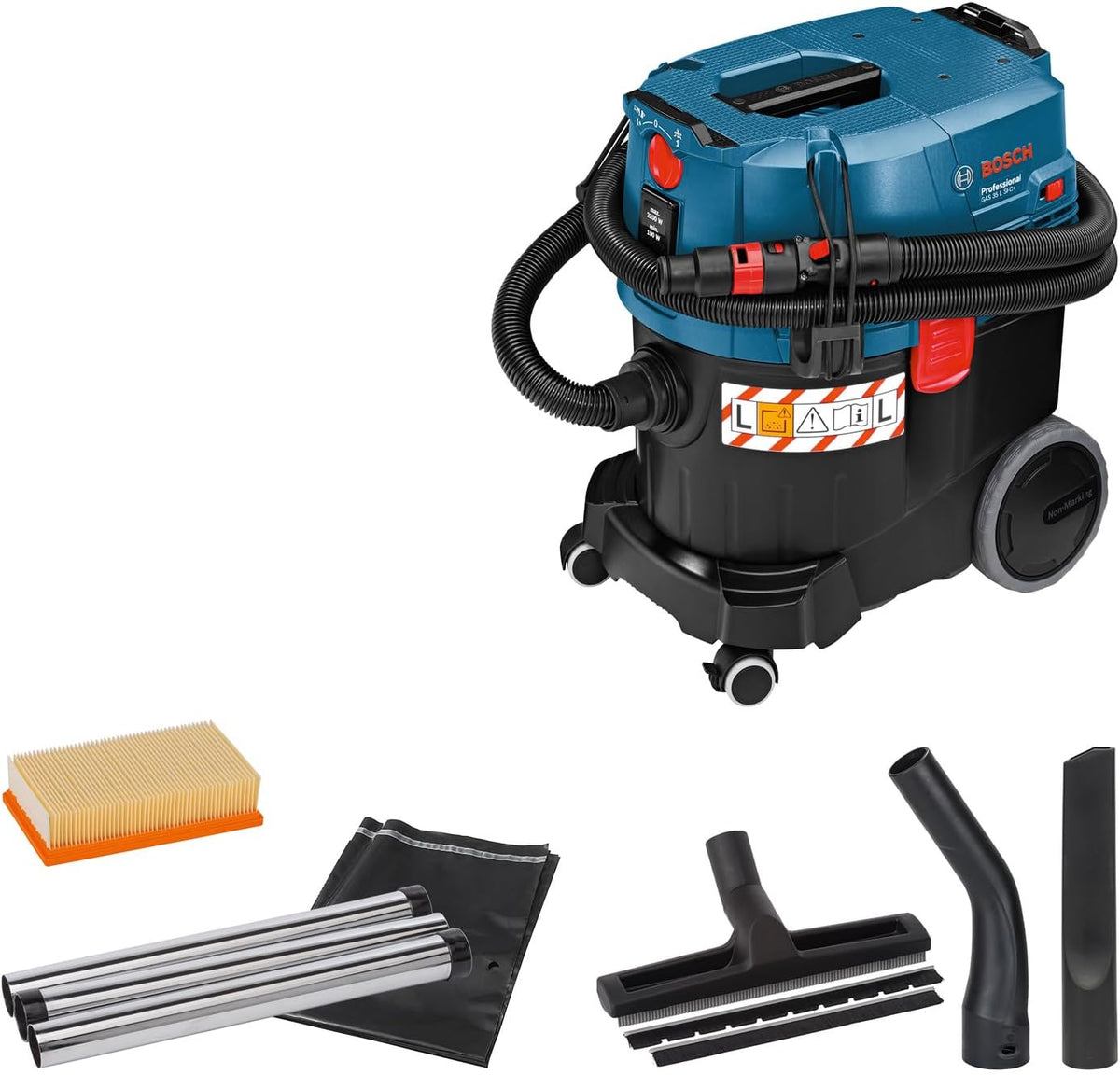 Aspiradoras industriales para sólidos y líquido, Bosch Professional, seco Gas 35 L SFC+ (Potencia 1200 W, depósito de 35 l, Manguera de 3 m)
