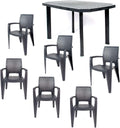 Juegos de comedor, CREVICOSTA QUALITY MARK MARCAS DE CALIDAD, - Conjunto Mesa Viana Rectangular + 6 sillas Caribe de Resina (Antracita)