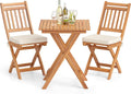 Juegos de comedor, COSTWAY, Conjunto Jardin Exterior 3 Piezas, Muebles Jardin Terraza Balcón Exterior (Beige 3), Madera de Acacia, Cojines Suaves