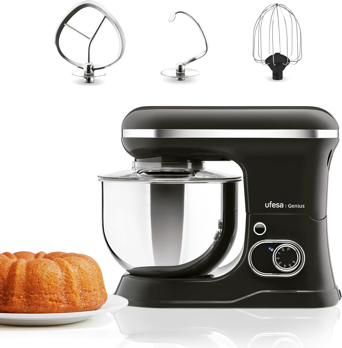 batidora amasadora, Ufesa, 1200W, 5L, 6 Velocidades + Turbo, 3 accesorios incluidos, Robot Cocina Multifunción, Bol en Acero Inoxidable, Sin BPA
