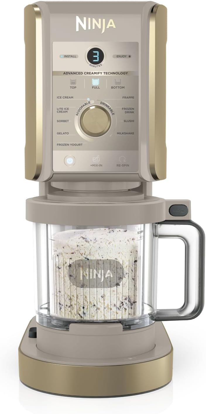 Ninja NC502EUSTGD heladera, CREAMi Deluxe multifunción con 2 tarrinas, 10 programas, opción de 2 sabores en 1, prepara Helado, Gelato, Sorbete, Batido