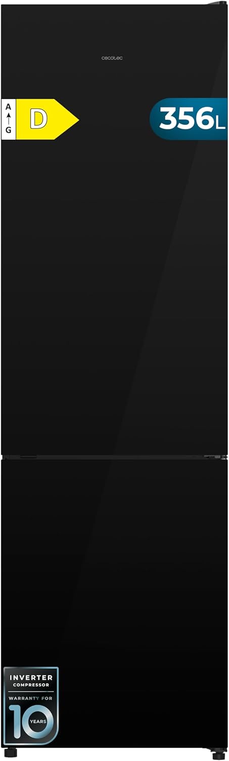 Cecotec frigorífico combi, 356L Bolero CoolMarket Combi 356i Black Glass D. 200cm de Alto, 59,5 cm de Ancho, Clase E, Tecnología Multi Airflow