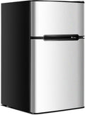 frigorífico mini, GOPLUS, Frigorífico 90 L, Minifrigorífico con Congelador de 27 L y Frigorífico 63 L con Marco de Acero y Termostato Ajustable