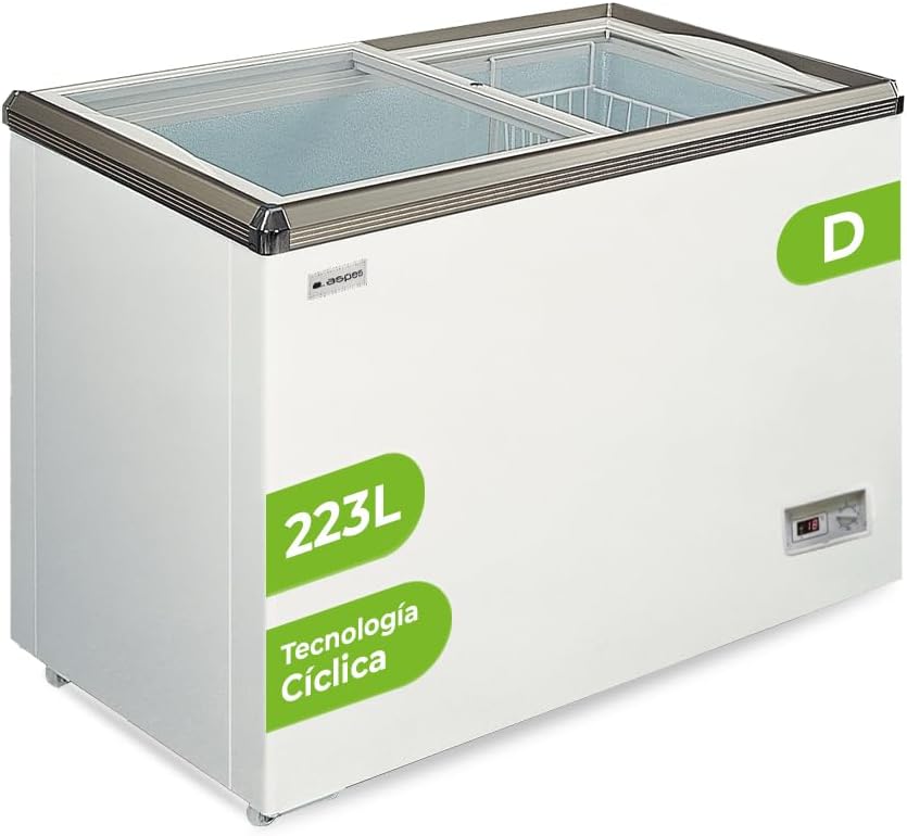congelador horizontal ACHH2501DDCG, Aspes, 1 Cesta, Bajo Nivel Sonoro, Eficiencia Energética Clase D, Horeca Blanco ACHH2501DDCG. Capacidad 223 Litros