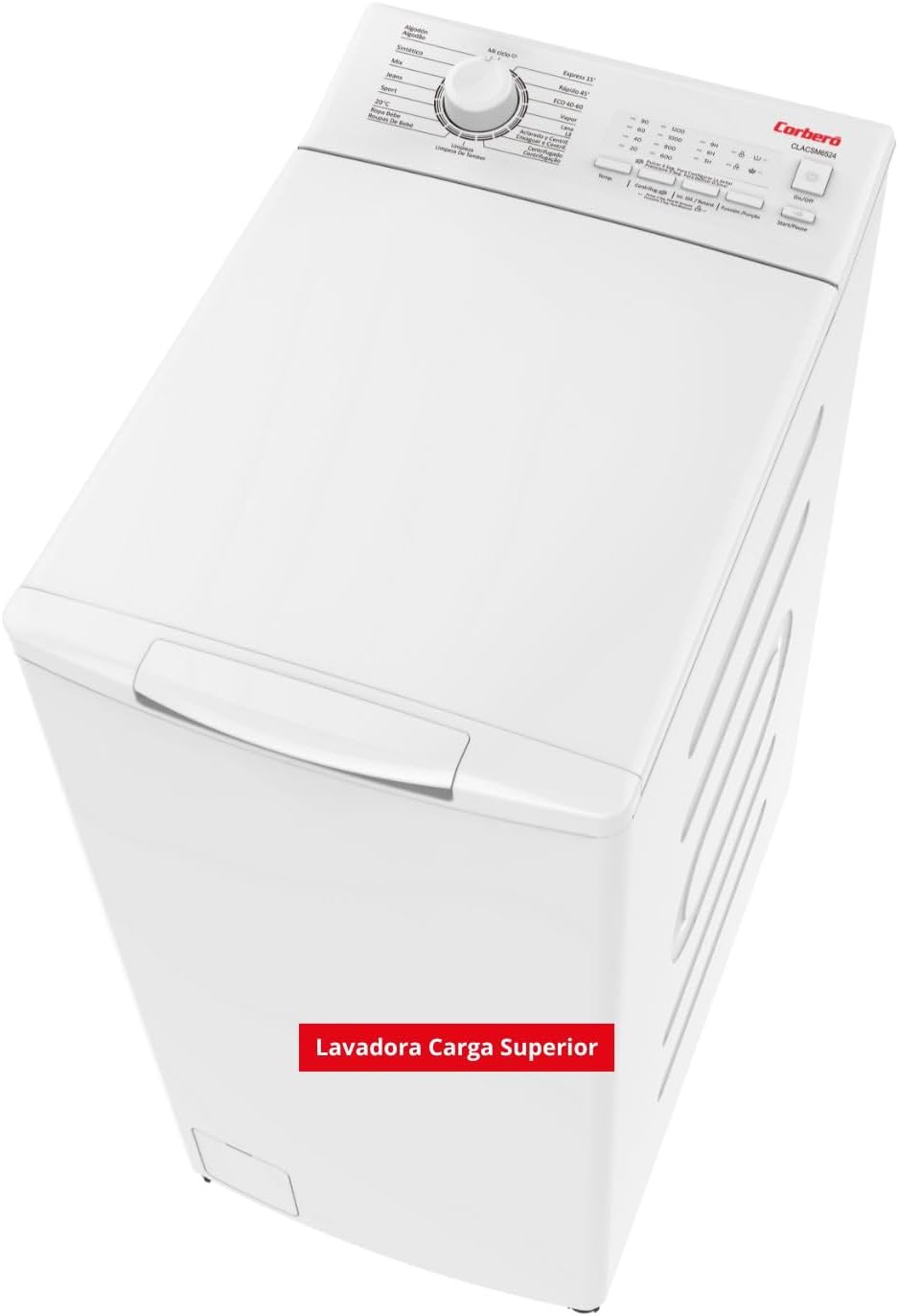 lavadora CLACSM6524, Corbero, Corberó - Carga Superior 6.5kg, 1200 RPM, 16 Programas, Función Vapor, ECO, limpieza tambor, Inicio Diferido, Blanco