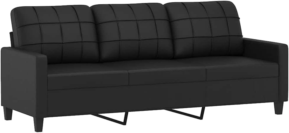 sofá, vidaXL, de 3 Plazas de Cuero sintético Negro 180 cm - Loveseat Tapizado para Salón