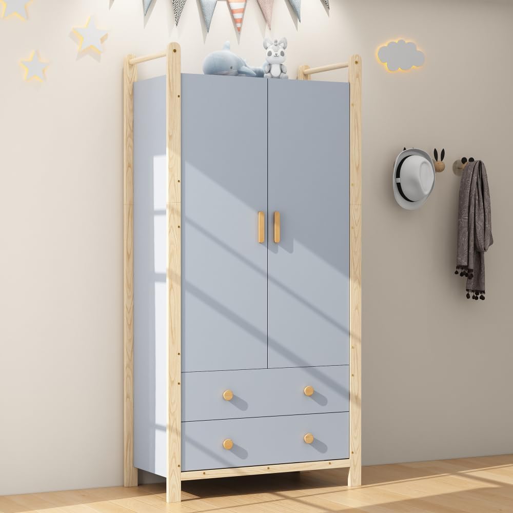 armario I0I, I0I&I0I, con barra para colgar ropa para dormitorio, con 2 puertas y cajones, sala de estar (90 x 45 x 180 cm-1), pasillo