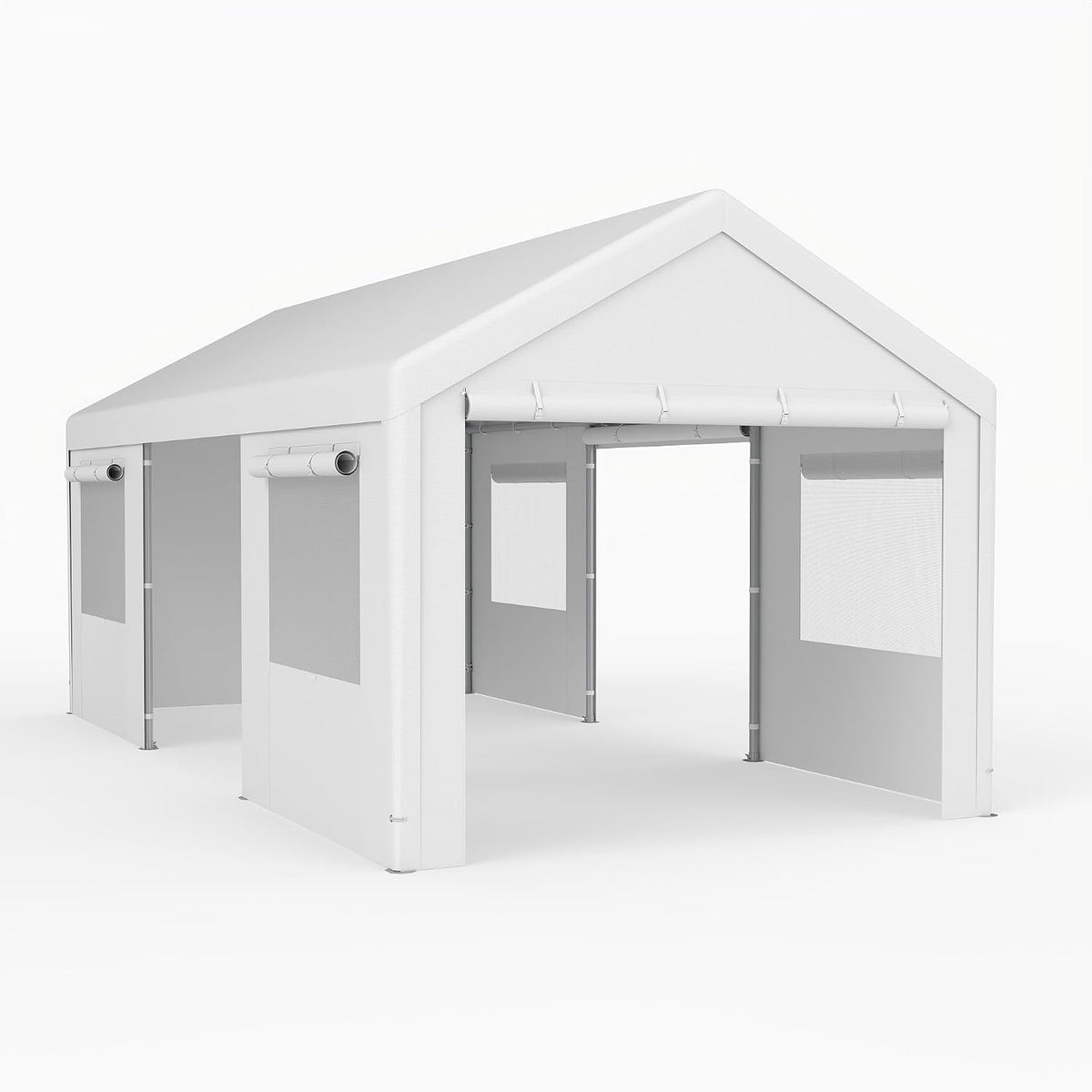 Cochera, GYMAX, Cobertizo Portátil para Coche 3 x 5,8, 3,6 x 6 m Garaje Exterior con Ventanas Enrollables, SUV y Moto (3 x 5.8 m, Blanco)