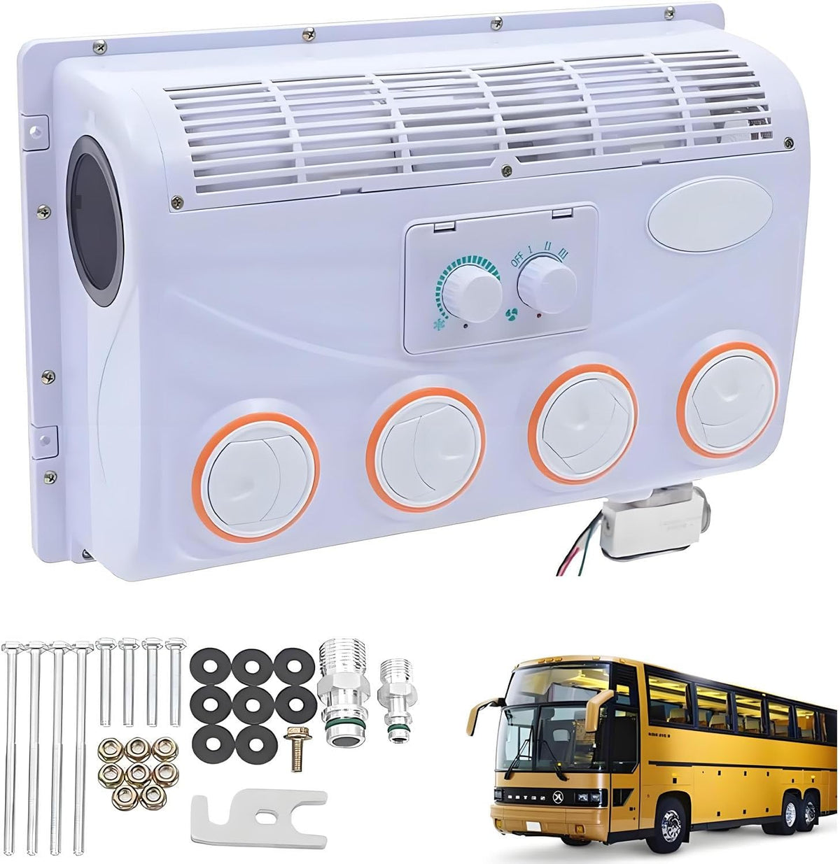Aire acondicionado, UORDBY, 24V, de techo para vehículos recreativos de 12V, eléctrico universal para camiones con salida giratoria de 360°