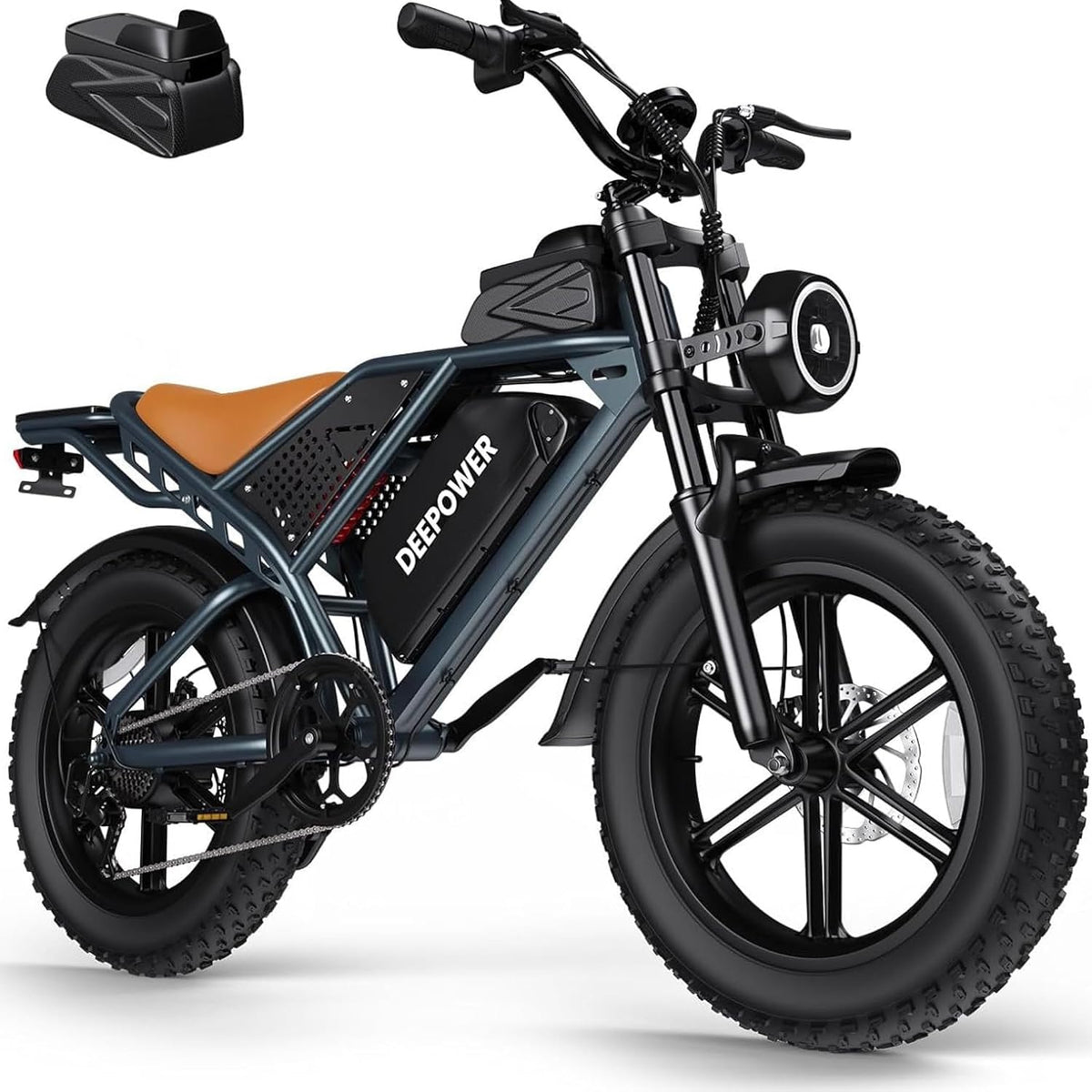 bicicleta eléctrica QS7, DEEPOWER, Batería Extraíble 48V 60Ah, 35Ah, 20Ah, Autonomía 110-250KM, Motor con Par 120N·m, Neumáticos, Negro/Naranja/Azul