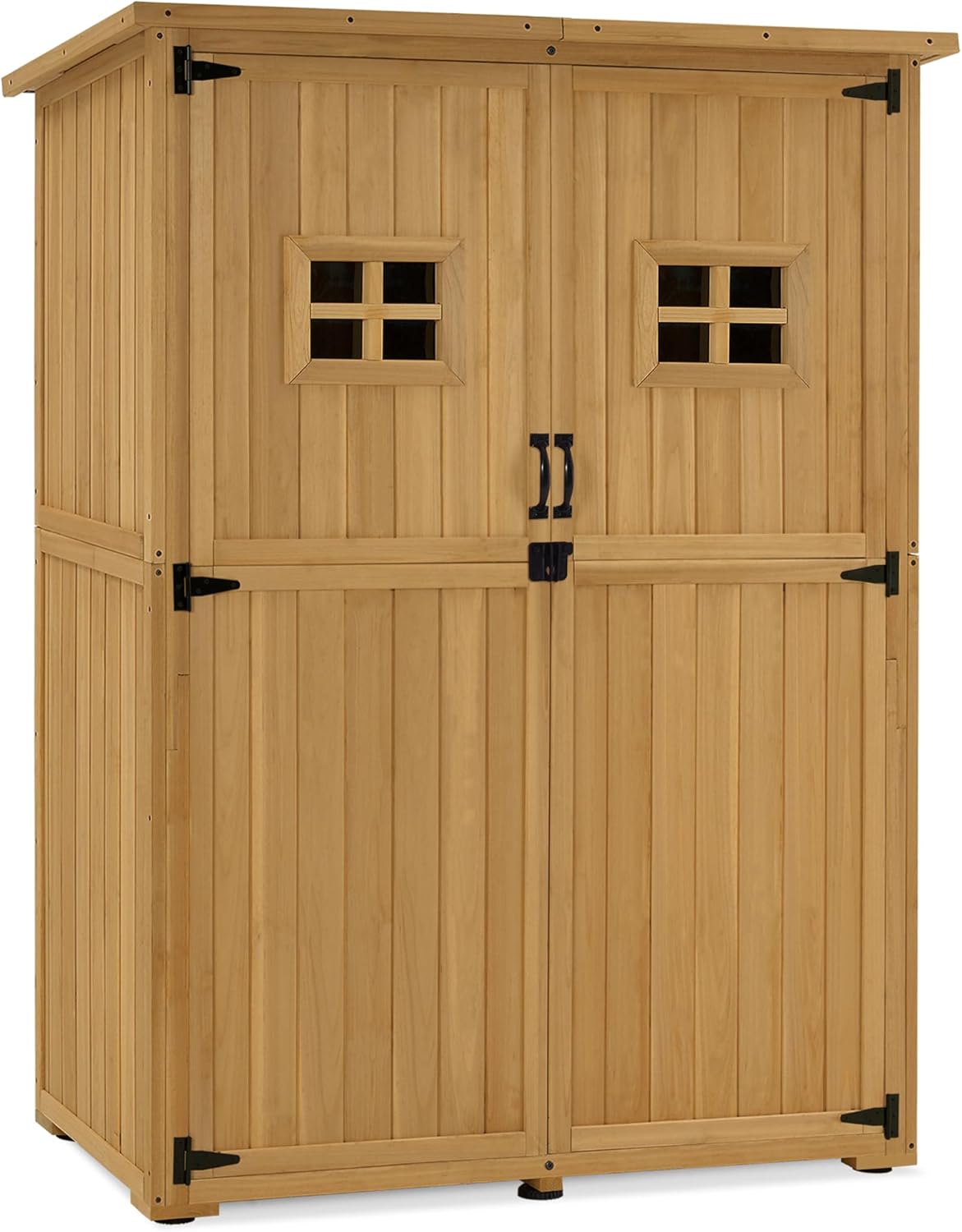 armario, M MCombo, de jardín de Madera pequeño, para Exteriores, terraza, 127 x 59 x 168 cm, 0912 (Natural), Resistente a la Intemperie, balcón