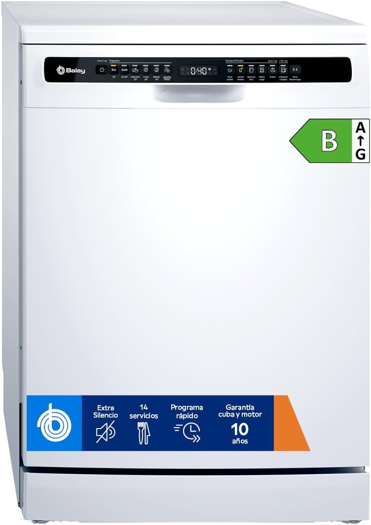 lavavajillas 3VS6361BP, Balay, 14 servicios, Home Connect, Función Media Carga, Función Pausa+Carga, Blanco