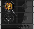 Cecotec 4400F Placa, de Gas 4 Fuegos Bolero Squad G 4400F Glass Black. 8kW, Parrillas Hierro Fundido, Quemador WOK Triple Corona, Accesorio de Gas