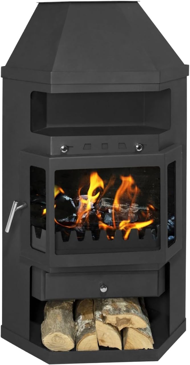 Hornos chimenea, EIDER BIOMASA, Estufa de Leña LINAM ESQUINA – 13,85 kW – Rendimiento 78% – Hasta 270 m3 – Doble Combustión – Certificada CE