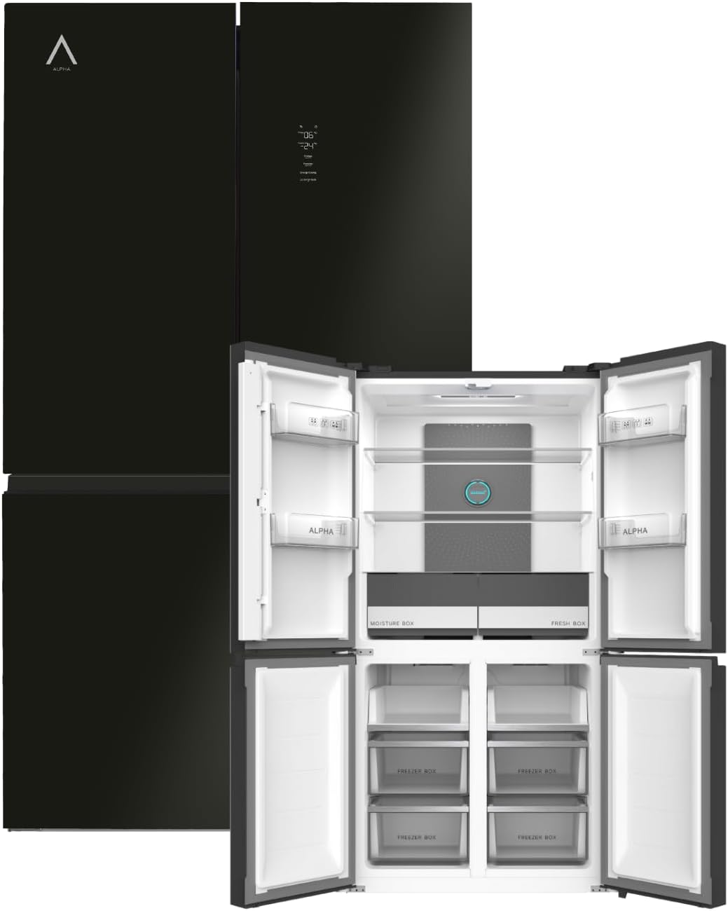frigorífico combi, ALPHA, Frigorifico Americano Pegasus Elite Pro-83, 4 Puertas, Cristal Negro