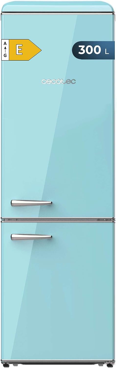 Cecotec frigorífico combi, Frigorífico Retro Combi de 300L Bolero CoolMarket Combi Origin 300 Blue E, Clase E, Crisper Box, control de temperatura