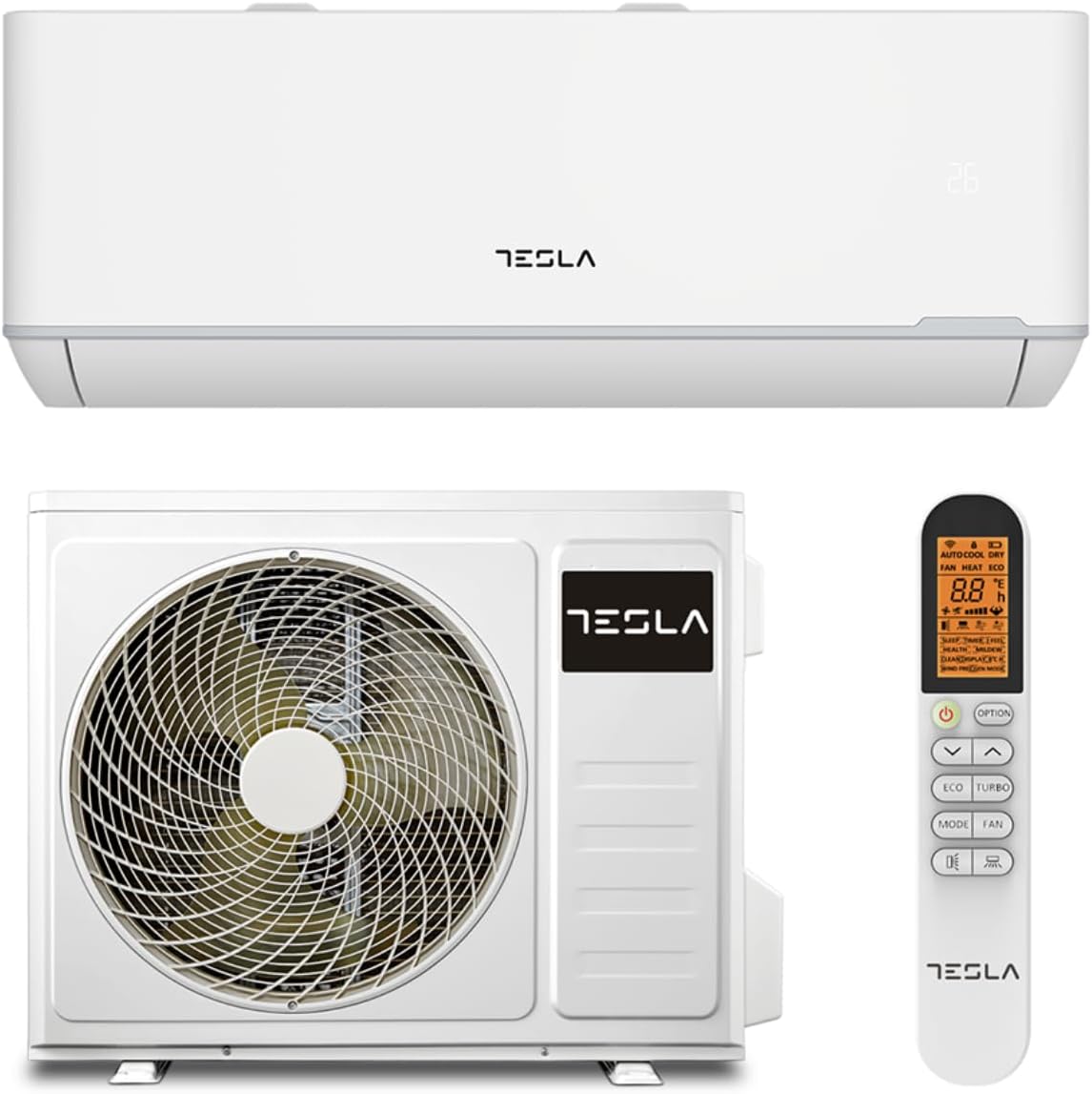 aire acondicionado split R32, TESLA, Turbo, Autolimpieza, A+++ Calor, Clase A++ Frío, Gas R32 (Blanco)