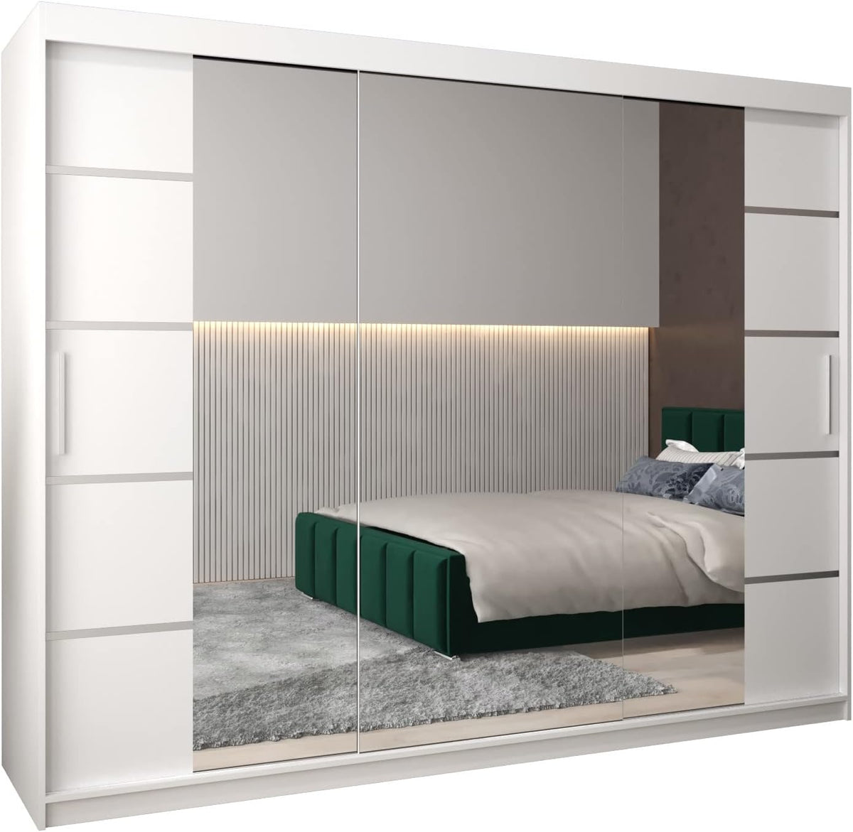 armario, ABIKSMEBLE, Perchero y Estantes - 250x200x62 cm - Blanco Mate