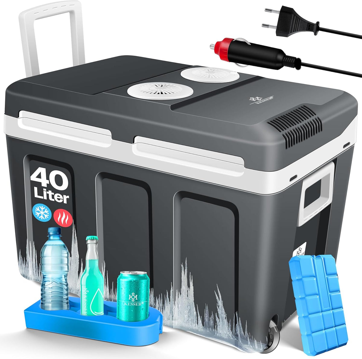 frigorífico mini, KESSER, Nevera eléctrica portátil 40L con Ruedas, 12V y 230V, para Coche, Camping y Enchufe, Calienta y enfría, Termoeléctrica