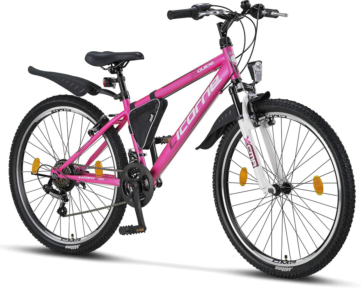bicicleta de montaña, Licorne Bike, Guide Mountain Bike en bicicleta de 20, 24, 26, 27,5 y 29 pulgadas para niñas, niños, hombres y, Rosa/Blanco
