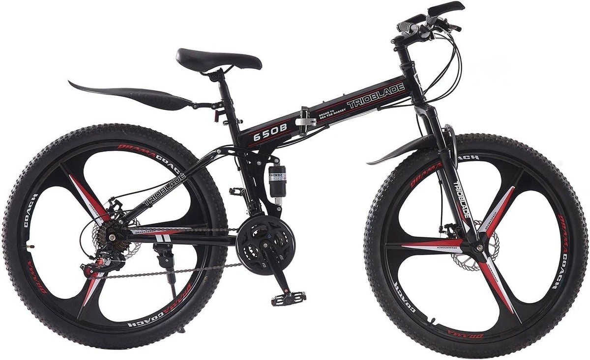 Plegable, Kcolic, Bicicleta Montaña 27,5 Pulgadas con Doble Suspensión, 21 Velocidades, Rueda Deportiva para Adultos 27.5in, Rígida, Cuadro Ligero