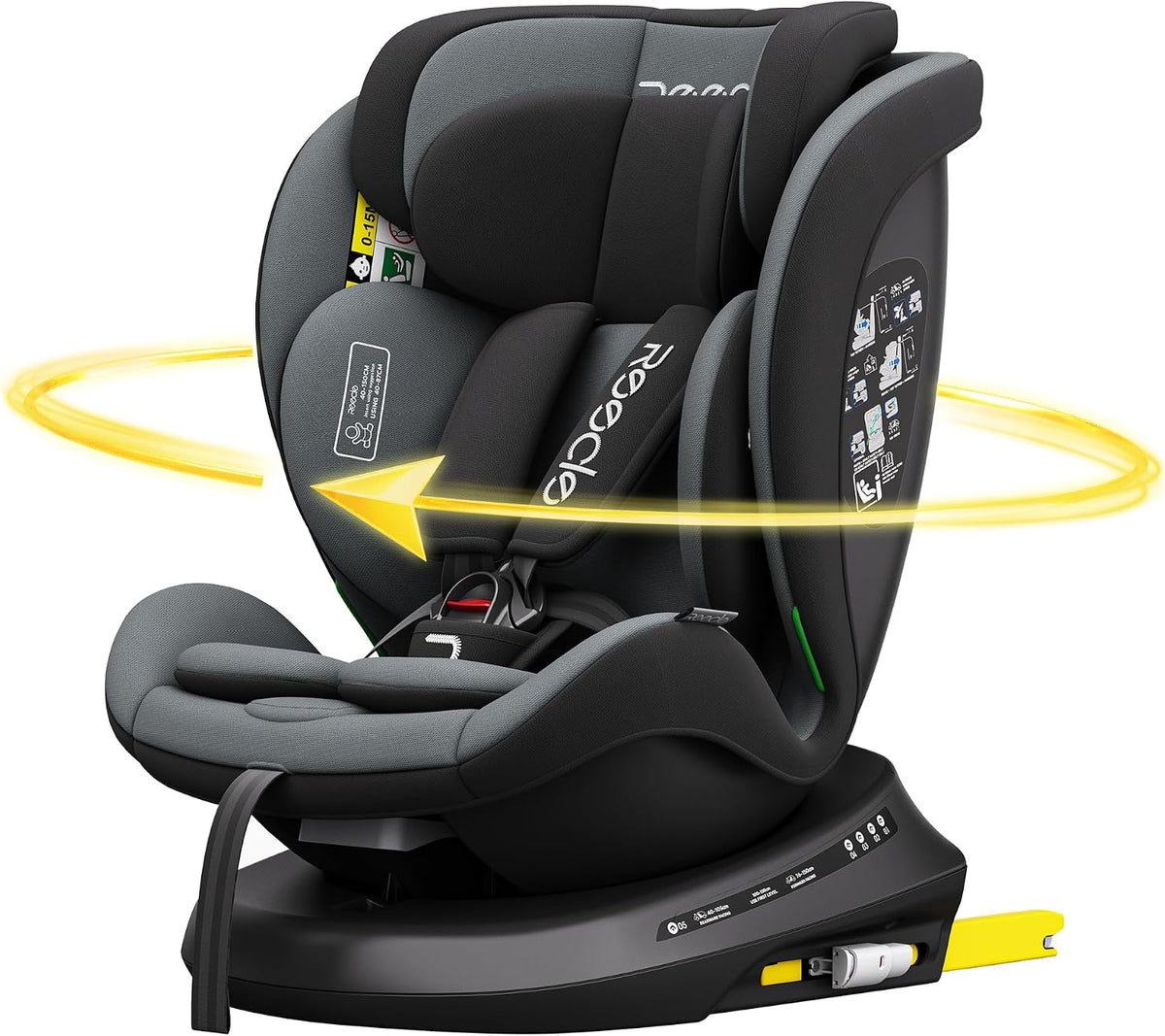 silla de coche, Reecle, Aprox. 0-12 años (Negro), I-Size Giratoria 360 con ISOFIX, 40-150cm (0~36kg)