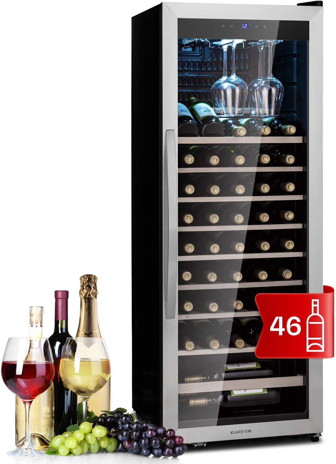 vinoteca, KLARSTEIN, 4-18°C, Nevera Vinos, Una Zona de Refrigeración, Nevera Expositora Vino y Cerveza, Vino con Protección UV